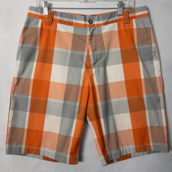 adidas Other - adidas Golf Shorts Gray Orange Check Stretch Flat Front Men's Size 34